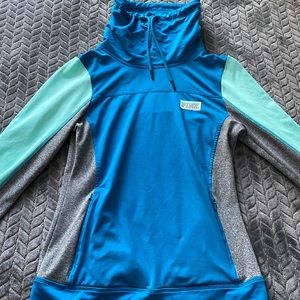 PINK blue hoodie with turtle neck style.